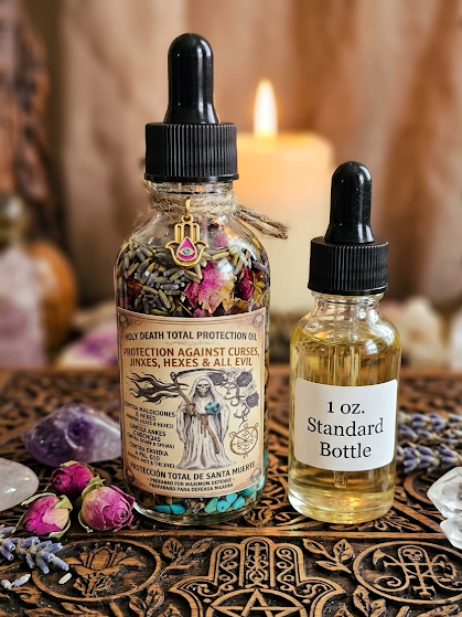 Santa Muerte Protection Oil 2.5 oz | Crystal Infused | Wearable Ritual Oil | Protection Oil
