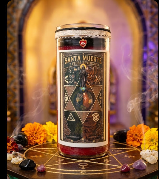 Santa Muerte Reversible Candle | 7 Veces Jumbo Black & Red | Reverse Spells & Curses | Fixed Candle | Spiritual Candle