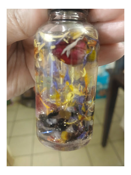 Santa Muerte Protection Oil with Crystals & Herbs | Spiritual Protection Oil | Anointing Oil | Ritual Oil | Spell Work Oil