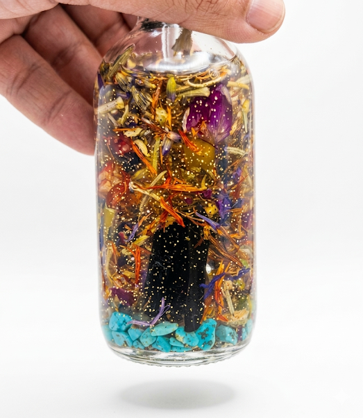 Santa Muerte Protection Oil 2.5 oz | Crystal Infused | Wearable Ritual Oil | Protection Oil