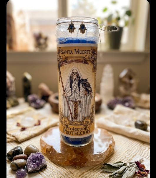 Santa Muerte Fixed Protection Candle | Blue Azul | Peace & Mental Clarity | Spiritual Candle