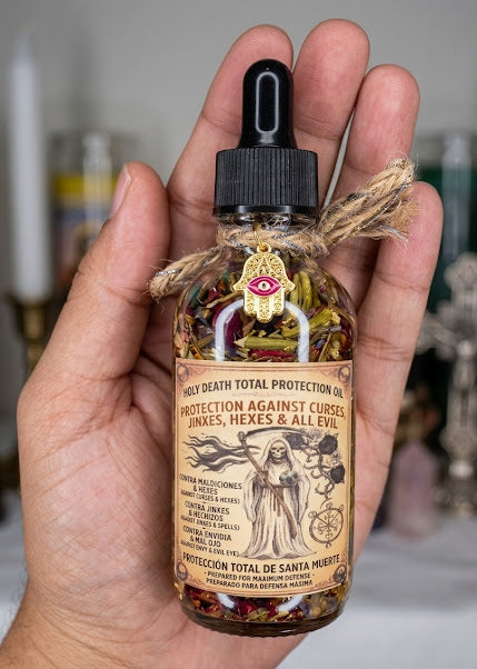 Santa Muerte Protection Oil 2.5 oz | Crystal Infused | Wearable Ritual Oil | Protection Oil