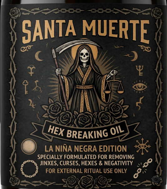 Santa Muerte Hex Breaking Oil | La Niña Negra | Curse & Jinx Removal | Spiritual Cleansing Oil | Ritual Oil