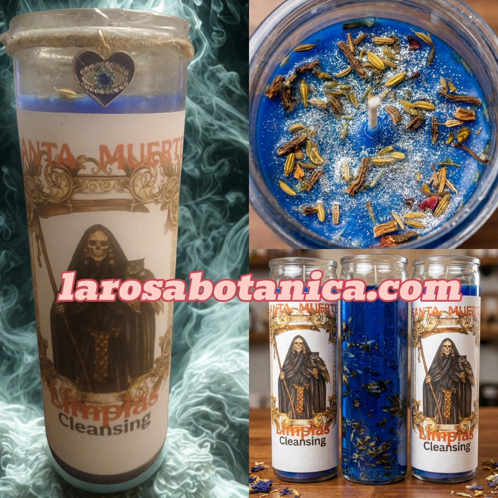 Santa Muerte Azul Spiritual Cleansing Candle | Remove Negative Energy | Fixed Candle | Limpias | Spiritual Candle