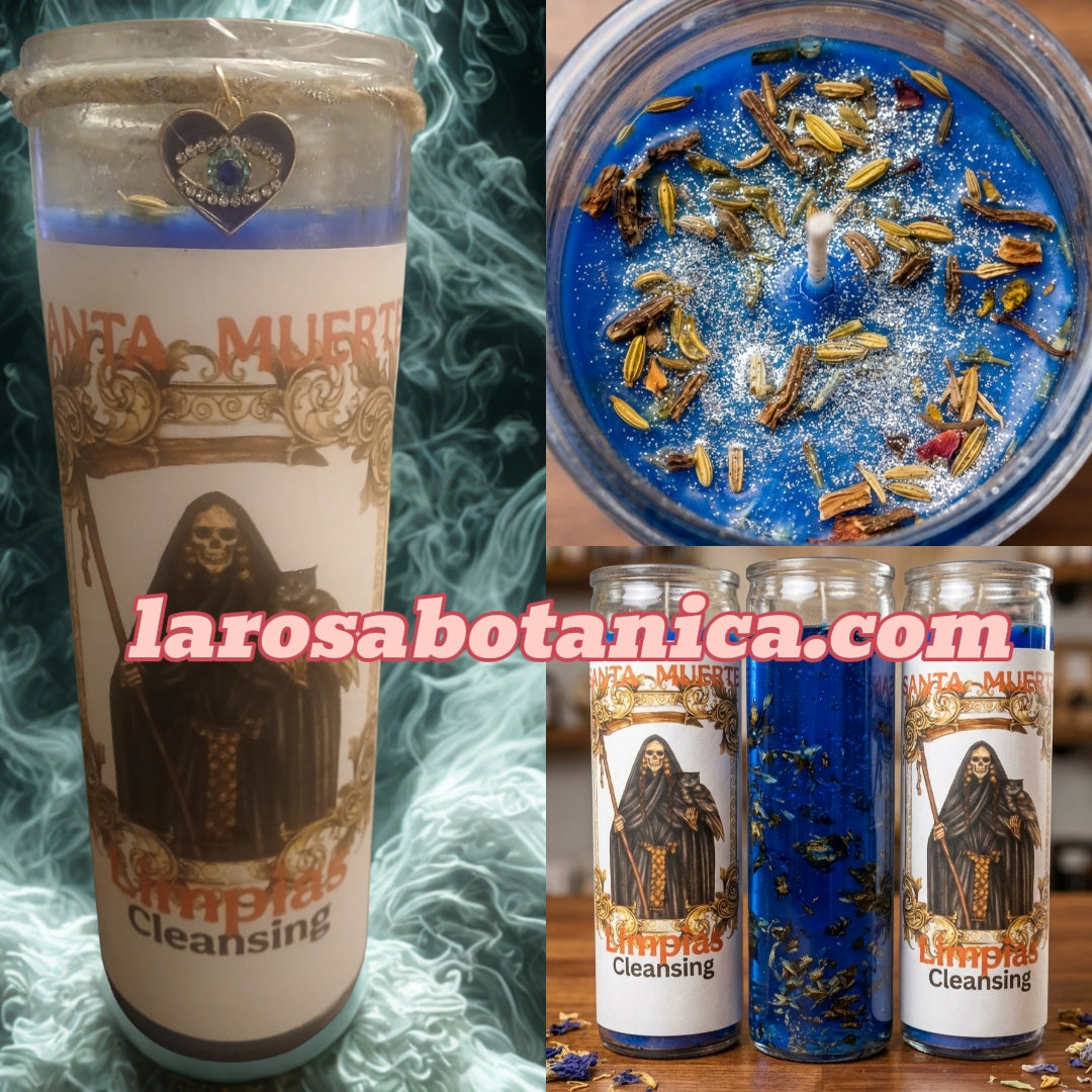 Santa Muerte Azul Spiritual Cleansing Candle | Remove Negative Energy | Fixed Candle | Limpias | Spiritual Candle
