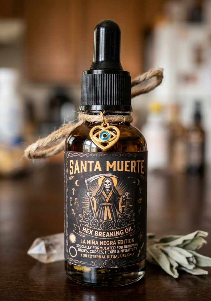 Santa Muerte Hex Breaking Oil | La Niña Negra | Curse & Jinx Removal | Spiritual Cleansing Oil | Ritual Oil