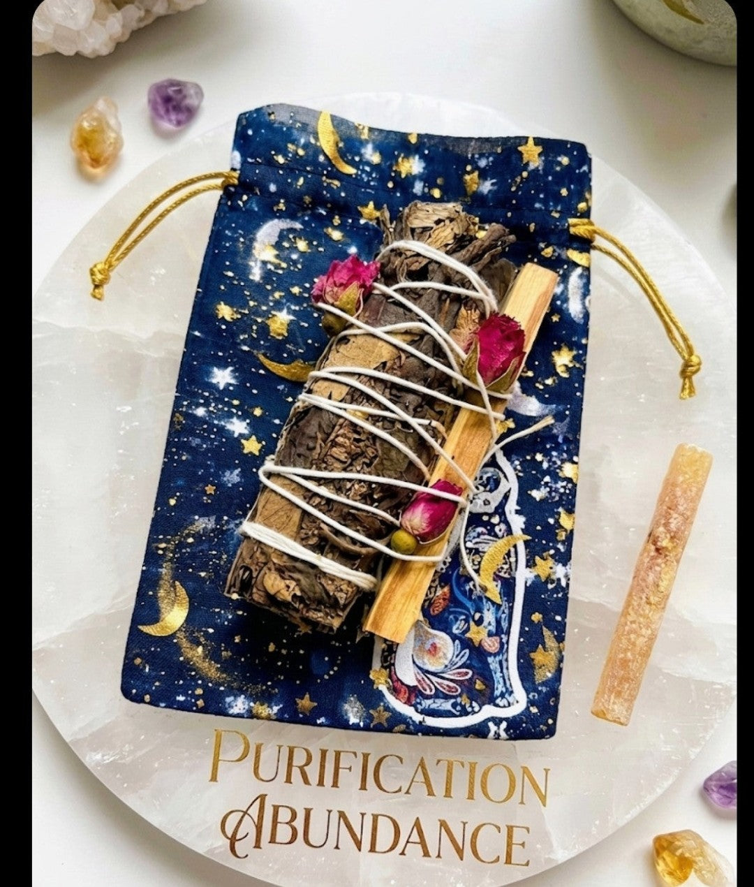 Santa Muerte Ritual Bundle | Purification & Abundance | La Blanca Candle, Smudge Stick & Palo Santo | Spiritual Gift Set