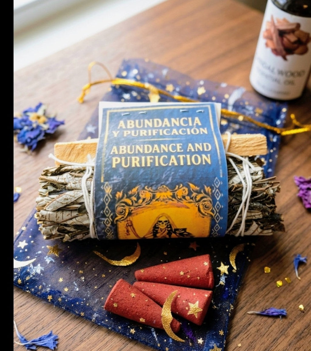 Santa Muerte Ritual Bundle | Purification & Abundance | La Blanca Candle, Smudge Stick & Palo Santo | Spiritual Gift Set