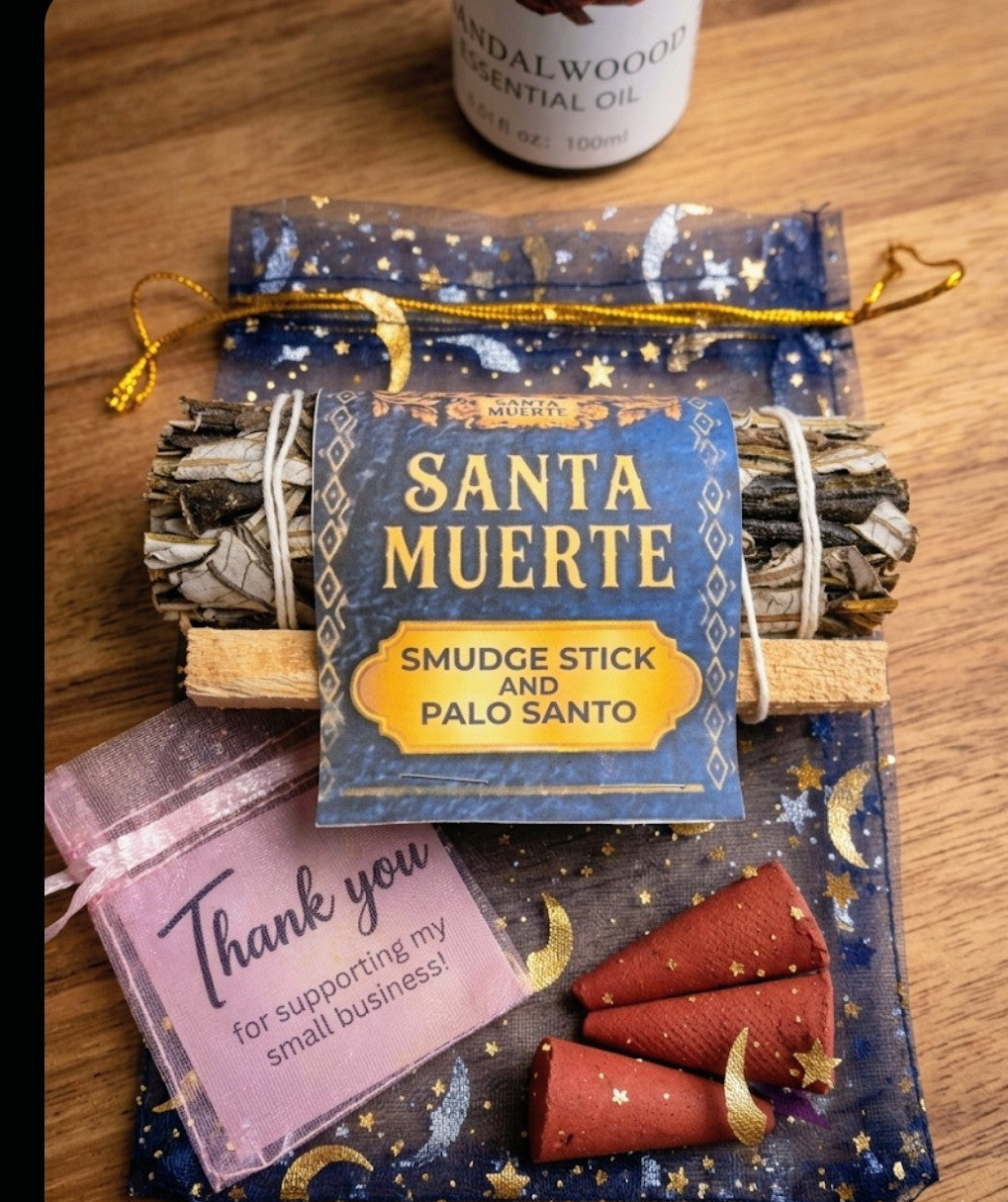 Santa Muerte Smudge Stick with Palo Santo | Purification & Abundance | Energy Cleansing | Spiritual Smudge | Altar Tool