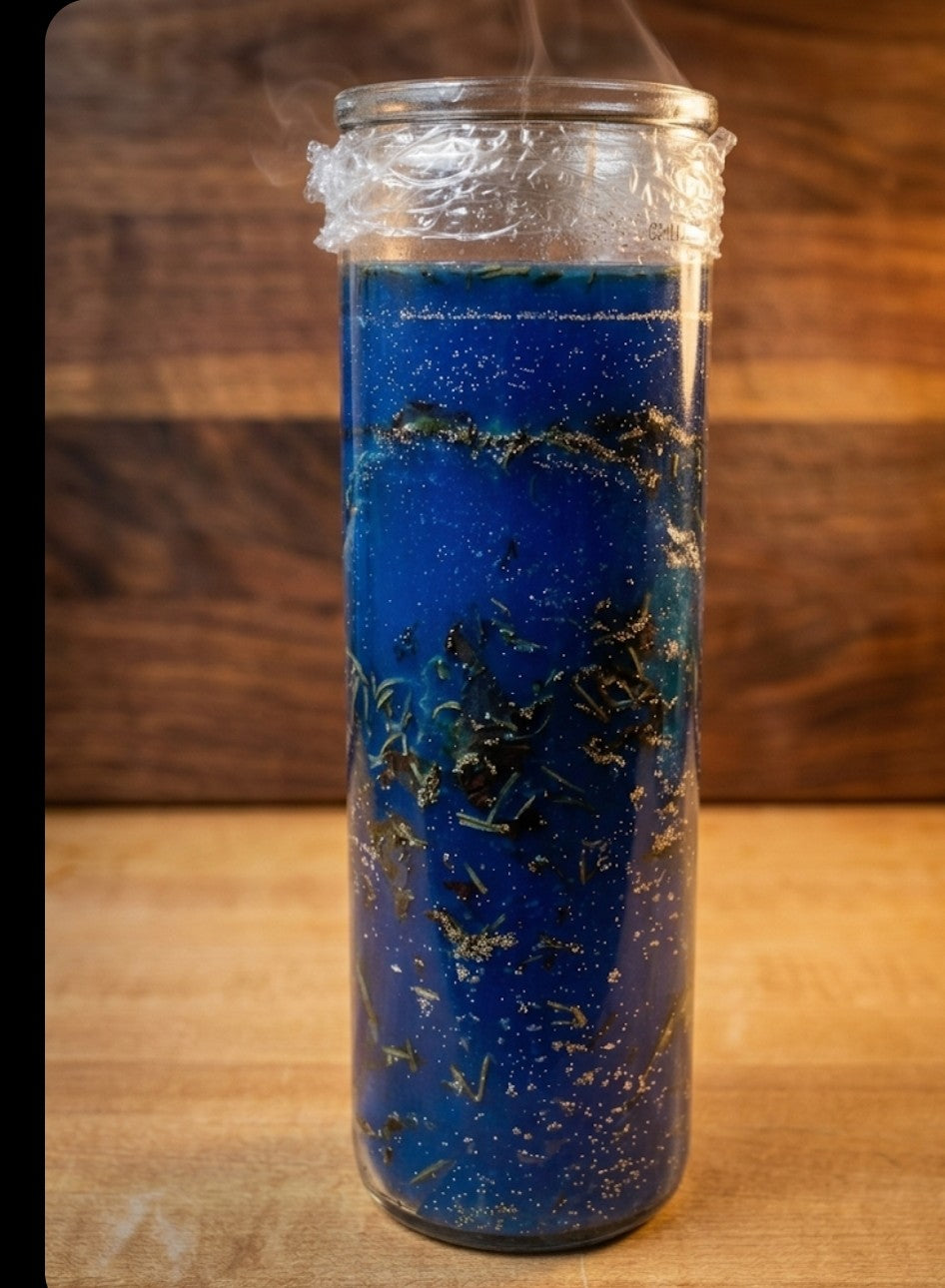 Santa Muerte Fixed Protection Candle | Blue Azul | Peace & Mental Clarity | Spiritual Candle