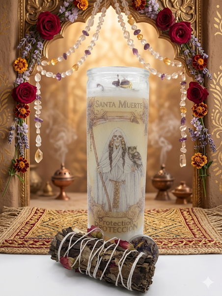 Santa Muerte Ritual Bundle | Purification & Abundance | La Blanca Candle, Smudge Stick & Palo Santo | Spiritual Gift Set