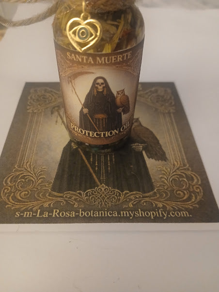 Santa Muerte Protection Oil with Crystals & Herbs | Spiritual Protection Oil | Anointing Oil | Ritual Oil | Spell Work Oil